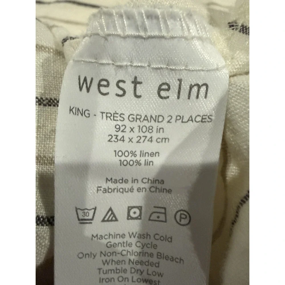 West Elm King 100% Linen Duvet Cover Natural Ivory Gray Terracotta Stripe 92x108